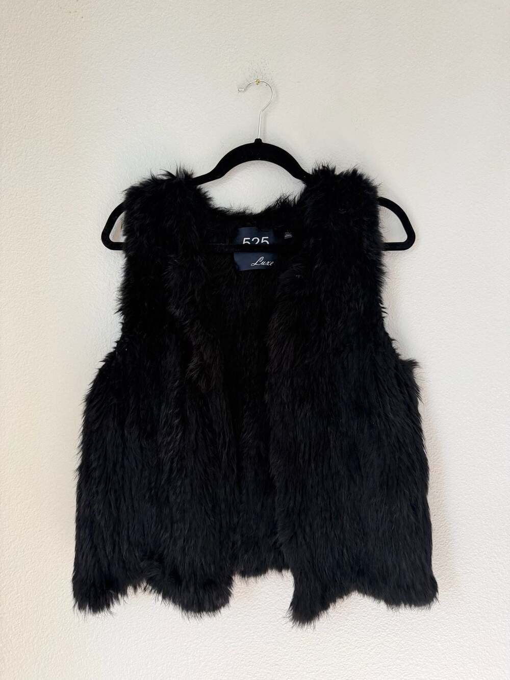 525 America Luxe Real Rabbit Fur Vest Black Size L